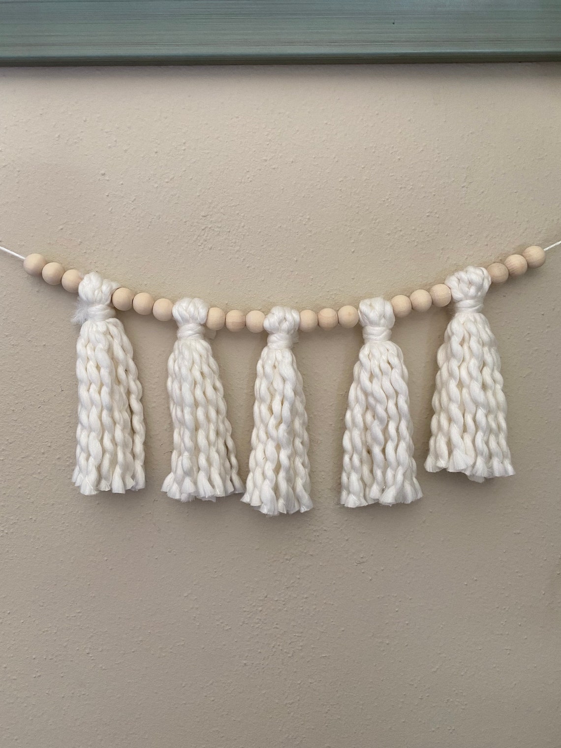 Bead and Tassel Wall Hanging Garland Small White Etsy