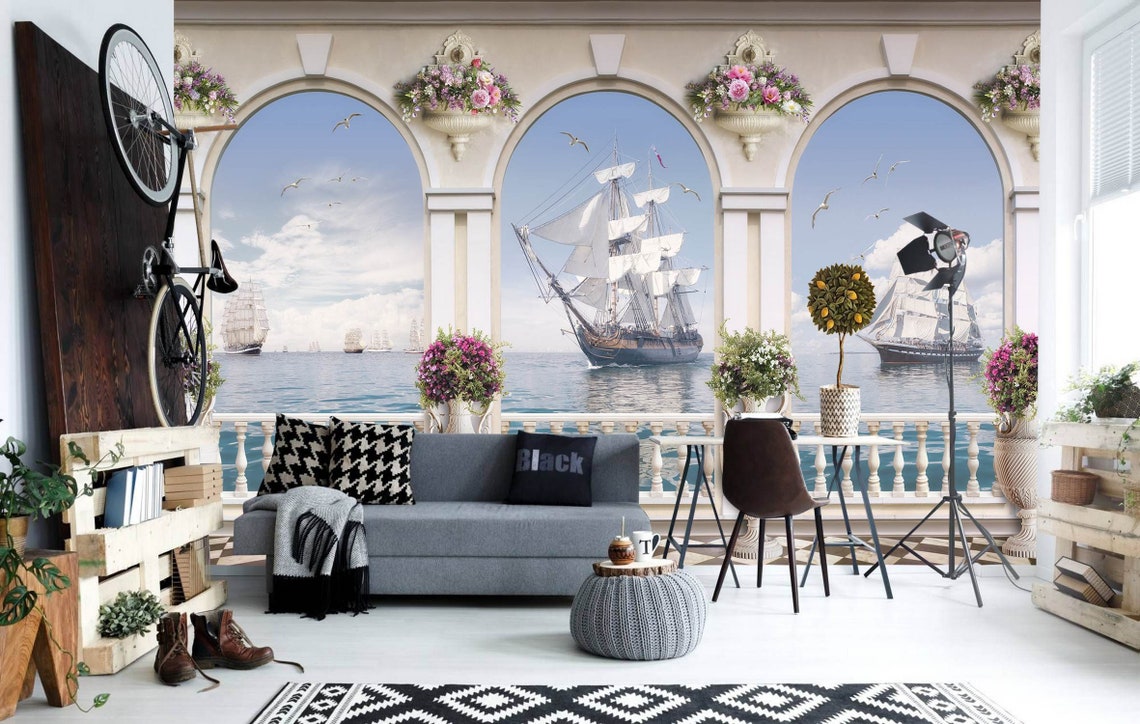 Wall Mural Beautiful View of the Ship and the Sea. Delicate Etsy