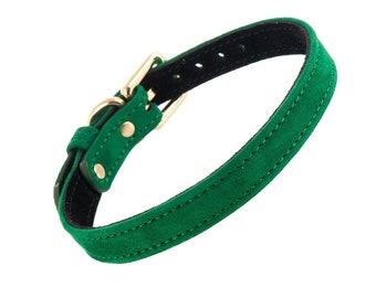 Collar de perro de cuero verde personalizado con etiqueta de identificación de nombre, placa de nombre grabada Nikel Hardware, collares de lujo para perros, collar de perro ajustable