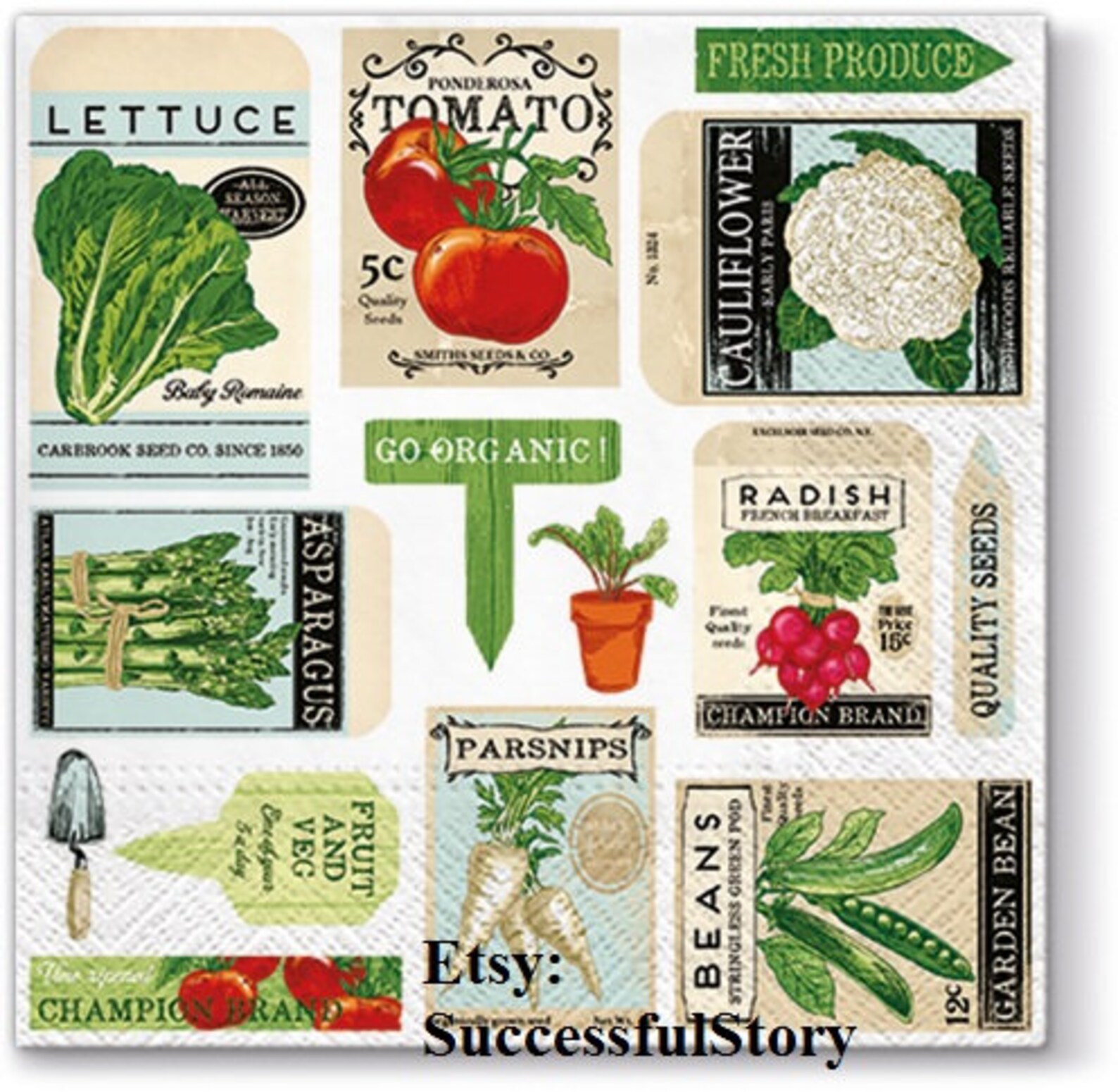 4 VEGETABLES Paper Napkins for Decoupage Botanical Paper Etsy