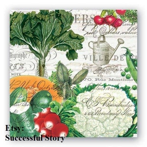 set of 4 DESIGNS PAPER NAPKINS COLLECTION for DECOUPAGE pasta veggie greens food