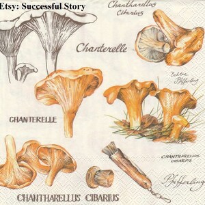 4 Chanterelle CHAMPIGNONS, Serviettes découpées, Chanterelle Cibarius, NAPKINS PAPIER pour découpage, Champignons, Serviettes en papier, Serviettes d’automne