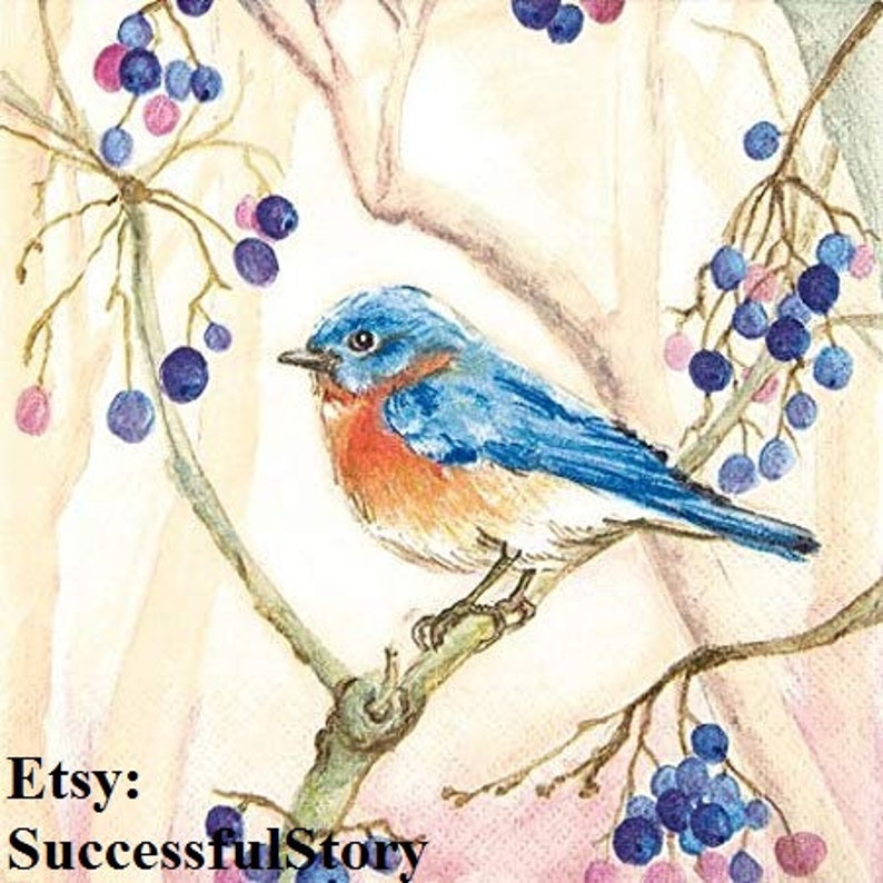 5 Decoupage Napkins Blue Bird Paper Napkins for Decoupage Etsy
