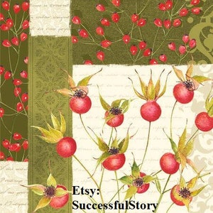 7 SERVIETTES DE DÉCOUPAGE, Rosa Canina, Serviettes en papier pour le découpage, Fleur de roses sauvages, Serviettes en papier, Serviettes décoratives, Serviette de roses vintage