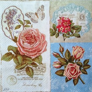 5 servilletas, EFÍMERA PARA DECOUPAGE, Postal vintage, Servilletas para decoupage, Servilletas florales, Botánicas, Servilletas de papel, 2 motivos diferentes