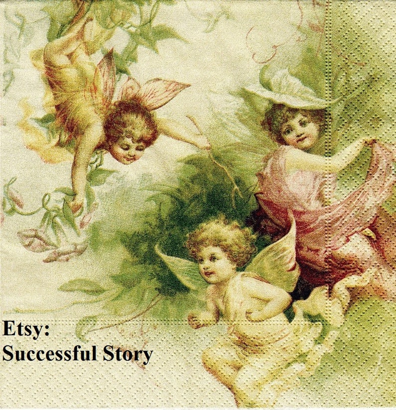 4 Decoupage Napkins Fairies Paper Napkins For Decoupage Vintage Paper Serviette Pastel Paper Napkins With Angels Decorative Napkins Fairies