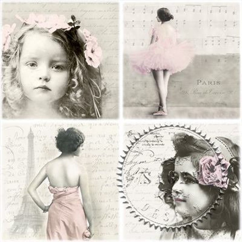 4 Vintage Girls Paper Napkins for Decoupage Retro Girls Etsy Canada