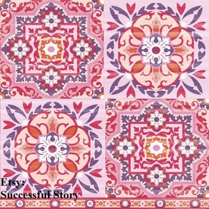 4 CARREAUX MAROCAINS, Serviettes découpées, Rose, Serviettes en papier pour découpage, Boho, Serviettes en papier, Mosaïque, Motif géométrique, Art Mixte