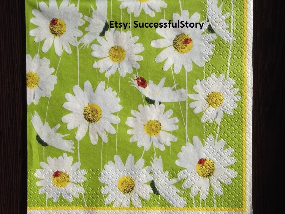 7 Daisy Decoupage Napkins Paper Serviette Floral Paper Napkins Etsy
