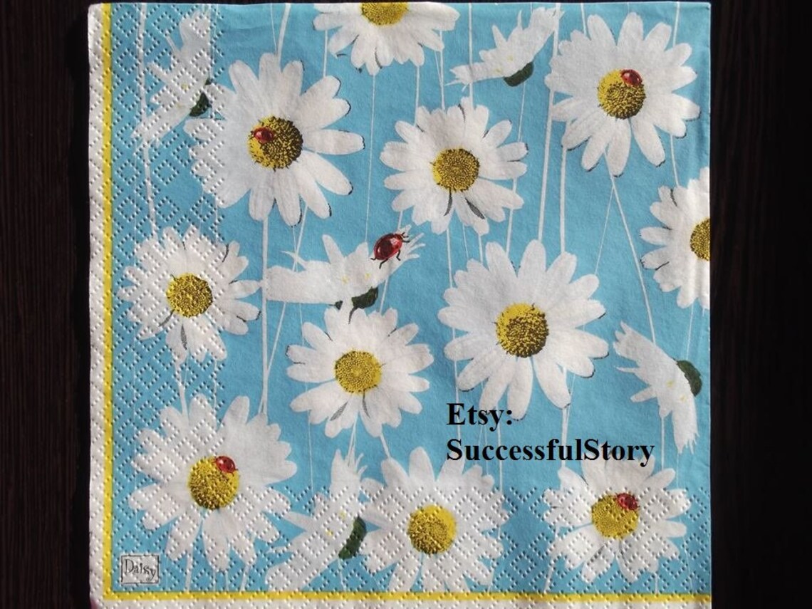 4 Daisy Decoupage Napkins Paper Serviette Floral Paper Napkins Etsy