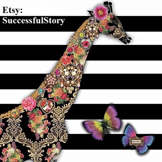 4 Giraffe Decoupage Napkins Floral Paper Serviette Colorful Etsy