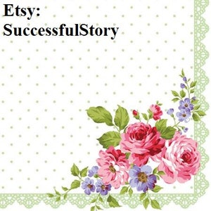 6 Papierservietten Für DECOUPAGE, Floral, Decoupage-servietten, Vintage, Decoupage-Papier, Polka Dot, Weiß Grün, Papierservietten