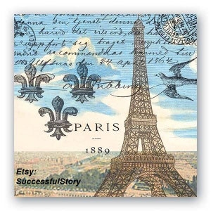 7 PARIS, TOVAGLIOLI PER DECOUPAGE, Torre Eiffel, Tovaglioli di carta per decoupage, Cartolina di Parigi, Tovaglioli decorativi, Vintage, Tovaglioli di carta, Retro