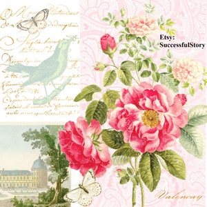5 Decoupage Servietten, VINTAGE, DECOUPAGE PAPIER, Vintage Blumen, Papierservietten, Vogel, Papierservietten Für Decoupage, Städtereisen