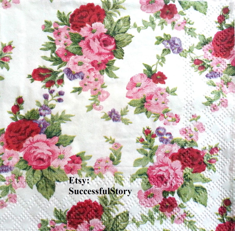 4 Burgundy Floral Paper Napkins for Decoupage Shabby Chic Etsy