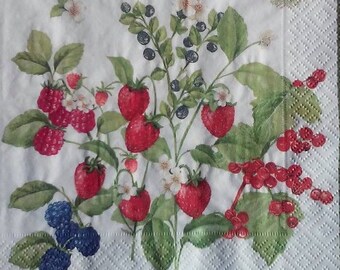 5 Strawberries Decoupage Napkins Red White Paper Napkins Vintage Paper Serviette For Decoupage Paper Kitchen Motif Napkins Fruit  Napkins