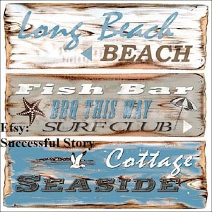7 Decoupage Servietten mit Schrift, BLAU BEIGE Papierservietten Für Decoupage, Meer, Papierservietten, Fischbar, Mittagessen, Strand