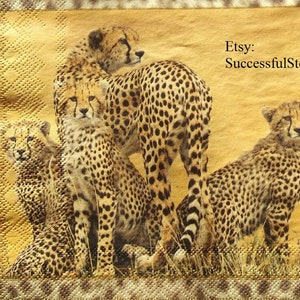 6 AFRIKA Papierservietten Für Decoupage, Leopard, Papierservietten, Gepard, DECOUPAGE-SERVIETTEN, Tierdruck, Wildkatzen, Safari, Papierservietten