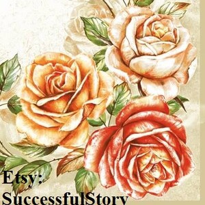4 guardanapos 2 motivos diferentes rosas bege laranja, guardanapos decoupage, rosas vintage, guardanapos de papel para decoupage, guardanapos florais vermelhos