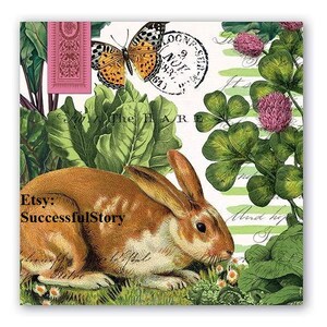 5 tovaglioli per decoupage a forma di coniglio, tovaglioli di carta vintage con motivi botanici per decoupage, tovaglioli di carta con animali, piante, tovaglioli di carta decorativi con erbe aromatiche