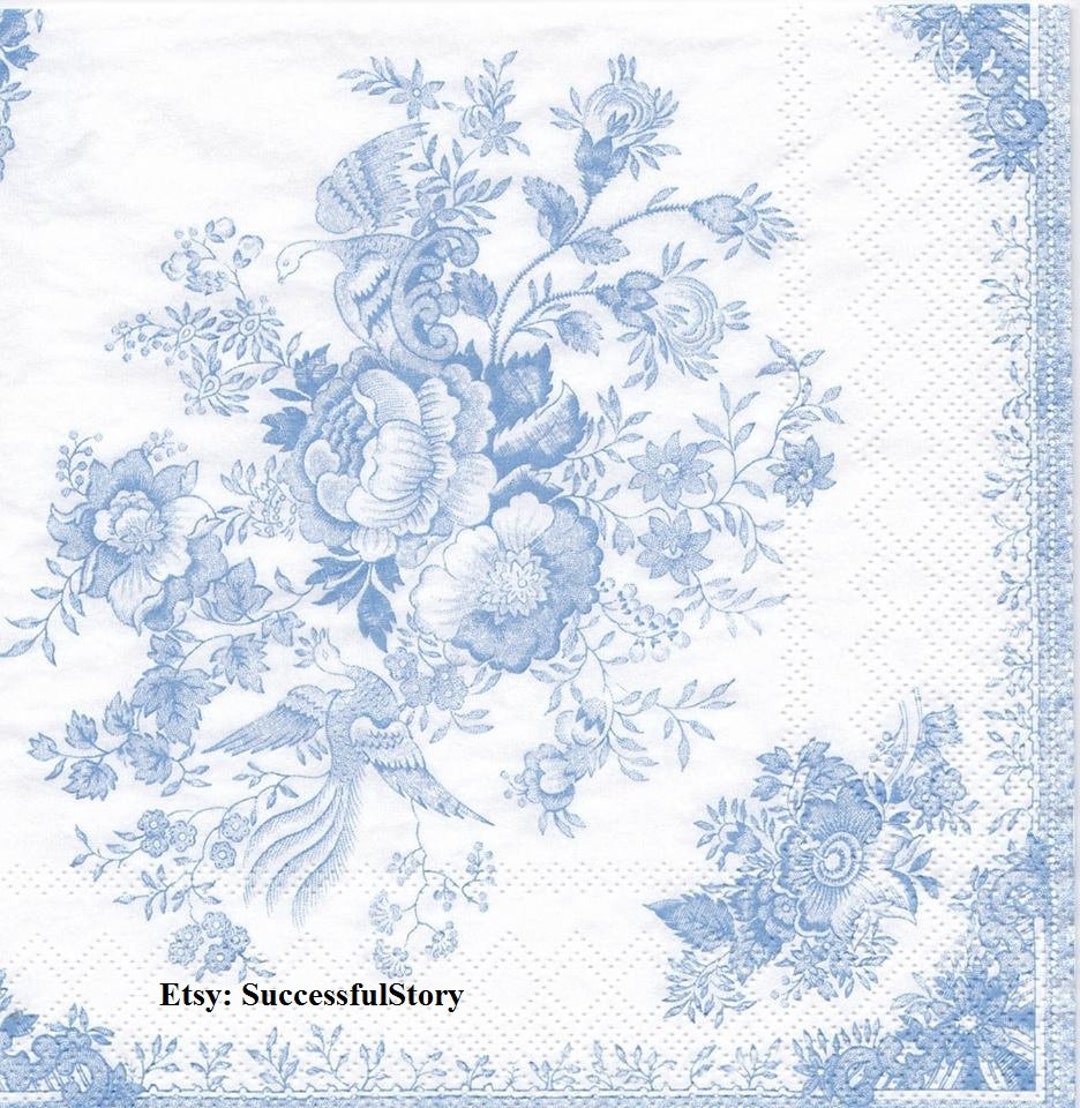6 Napkins 2 Different Motifs Blue Floral Paper Napkins for Etsy