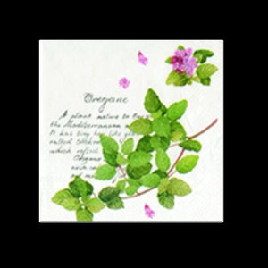 5 BOTANISCHE Servietten, Servietten, Servietten, Servietten, Papierservietten für Decoupage, Oregano, Weiß Grün, Seidenpapier