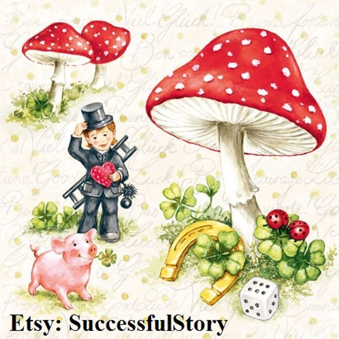 5 Chimney Sweep Decoupage Napkins Clover and Ladybugs Paper Etsy