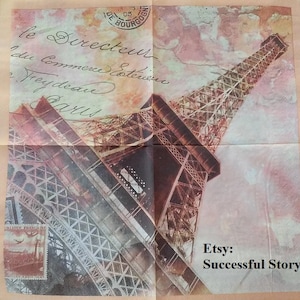 5 DECOUPAGE NAPKINS, Eiffel Tower, PARIS, Paper Napkins For Decoupage, Postcard, Carte Postale, Paper Serviette, Vintage Paris Paper Napkins