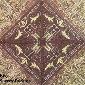 6 BRUIN GOUD, decoupage servetten, geometrisch, papieren servetten voor decoupage, oosters motief, papieren servetten, boho boho servet, gemengde techniek