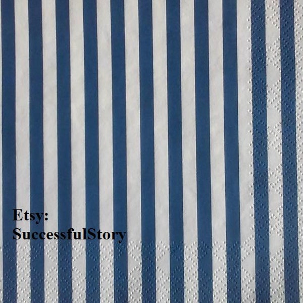 6 Navy Blue White Decoupage Napkins Striped Paper Napkins For Decoupage Paper Decorative Paper Napkins Striped White Blue Paper Serviette