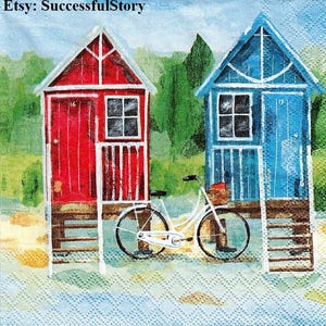 5 tovaglioli 2 motivi diversi, ALLA SPIAGGIA, tovaglioli di carta per decoupage, tovaglioli per decoupage estivo, litorale, riva del mare, mare, il mare