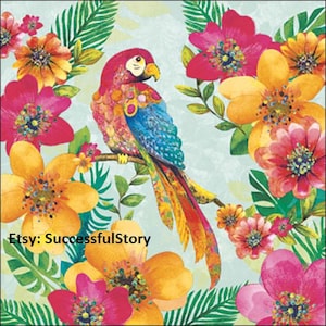 7 TROPICAL PARROT, Paper Napkins For  Decoupage, BIRD Decoupage Napkins, Paper Serviette, Tissue Paper, Colorful Lunch Napkin, Paper Crafts