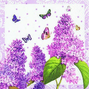19 Napk 5 Motif, PURPLE FLORAL NAPKINS, Paper Serviettes, Decoupage Napkins, Purple Flowers, Paper Napkins For Decoupage, Decorative Napkins