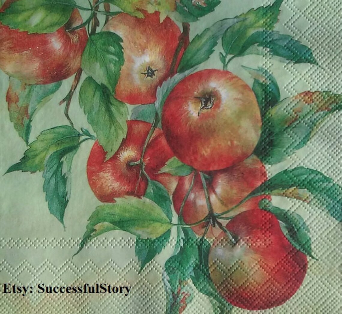 4 APPLES Decoupage Napkins Fruits Paper Napkins for Decoupage Etsy
