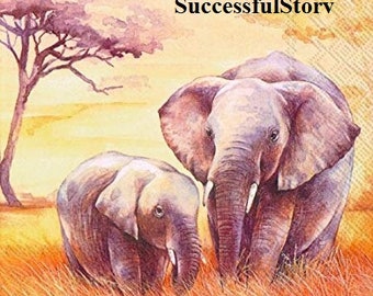 3 Servietten Afrika Tropical Elephant Elefant  Napkins Neu 