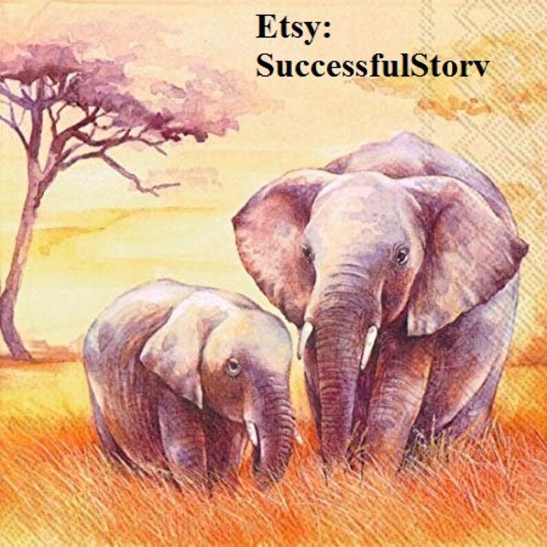 4 ELEPHANTS Paper Napkins For Decoupage Savannah Africa Paper Etsy