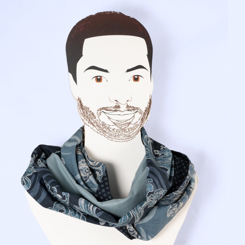 Seigaiha bleu / Vagues Modernes Bleues Snood Homme image 4