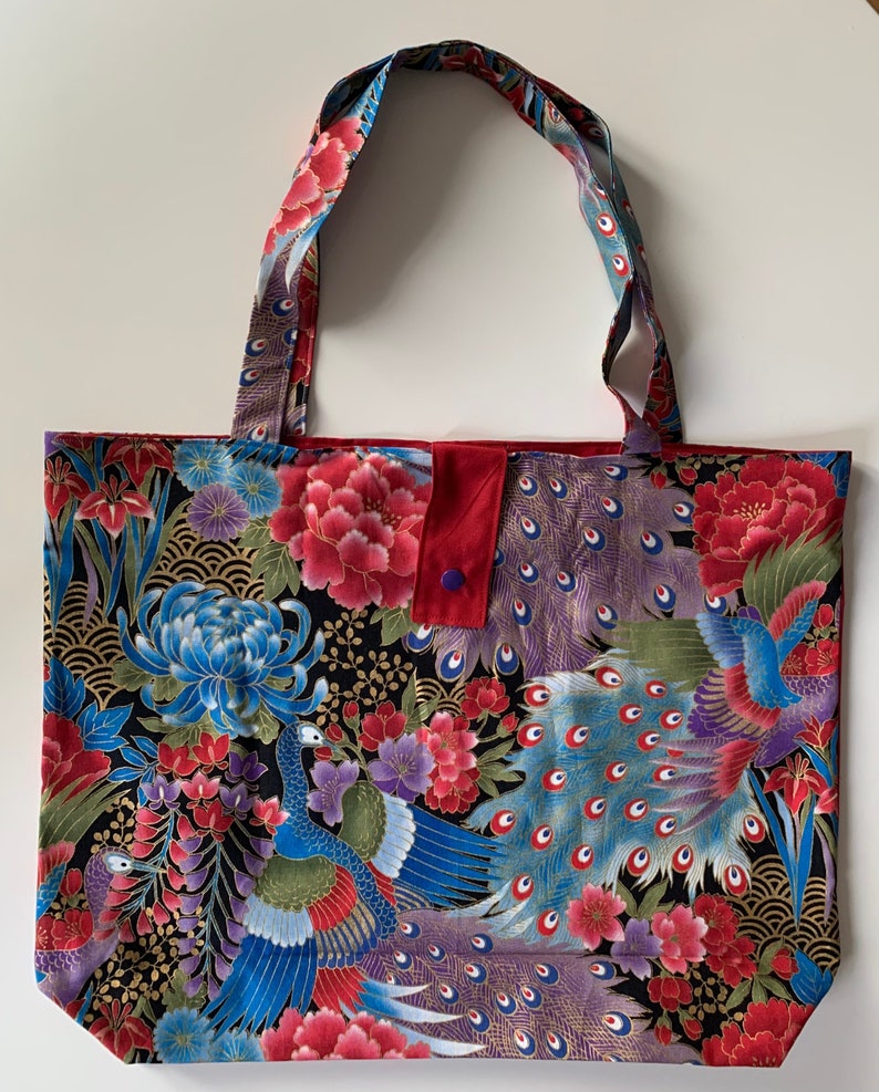 Sac de courses Paon Paon bleu et rouge