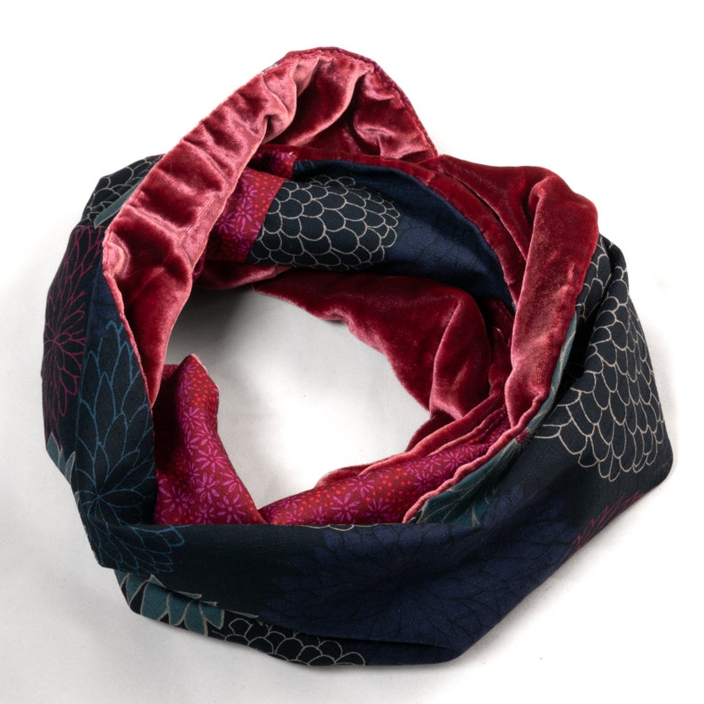 Snood Donna Velluto di seta Fucsia e Navy immagine 2