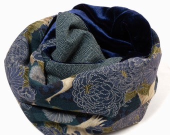 Snood Women Silk velvet Kiku Navy