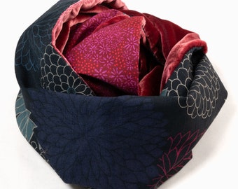 Snood Femme Velours de soie Fuschia et Marine