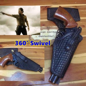 CAKE Walking Dead Rick Grimes Style Black BW Leather Swivel Gun Holster for COLT Python 6" & Other Large Frame Revolvers