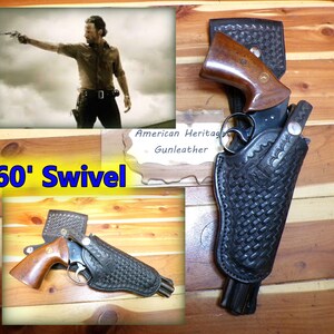 SS 38-4 ウォーキング・デッド リック・グライムズスタイル ブラック バスケットウィーブレザー スイベルガンホルスター COLT パイソン 6インチおよびその他の中型リボルバー用