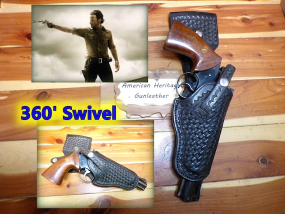 SS 38-4 Walking Dead Rick Grimes Style Black Basketweave Leather Swivel Gun Holster for COLT Python 6" and Other Medium Revolvers