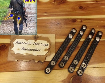 Set of 4 - Walking Dead Rick Grimes Style Black Basketweave Leather 3/4" Wide GUN BELT KEEPERS Double Chromed Snaps for the Duty Belt