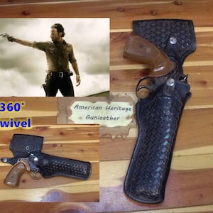 B7-26  Walking Dead Rick Grimes Style Black Basketweave Leather Swivel Gun Holster for COLT Python 6" and Other Revolvers