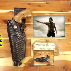 Funda de pistola giratoria de cuero tejido de canasta negra estilo Rick Grimes de The Walking Dead para COLT Python 6 y otros revólveres.