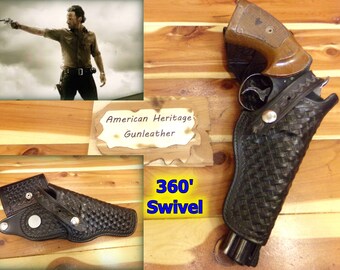 TSDH SHOEMAKER Walking Dead Rick Grimes Style Black Basketweave Leather Swivel Gun Holster for COLT Python 6" and Other Revolvers