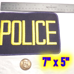 7&quot; x 5&quot; &quot;POLICE&quot; Gold/Black Sew On Patch for Cosplay Halloween Costumes Movie Props Etc.  Vests - Duty Bag Uniform Shirt Back