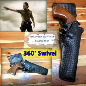 Funda giratoria de cuero negro con diseño de tejido de cesta estilo Rick Grimes de The Walking Dead, modelo SS 44-6, para revólveres COLT Python de 6", S&W N Frame 44 y otros revólveres grandes.